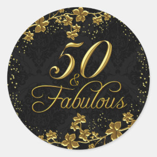 Floral Gold 50 & Fabulous Birthday Party Sticker Runt Klistermärke