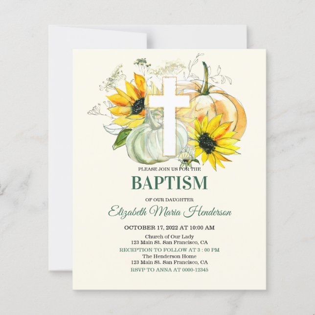 Floral & Gold/BUDGET- Baptism Invitation.  (Framsida)