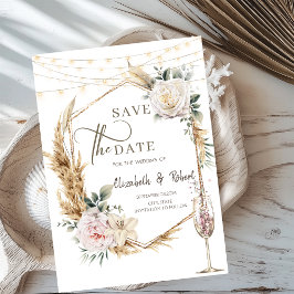 Floral Gold Frame Champagne Wedding Save The Date Spara Datumet