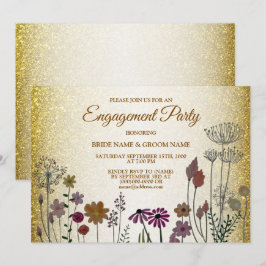 Floral Gold Glitter Wedding Engagement Party Inbjudningar