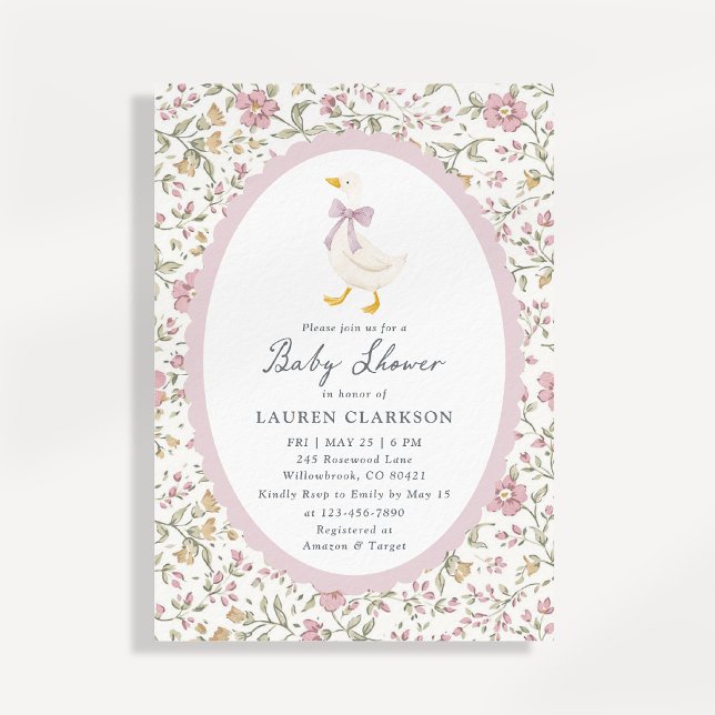Floral Goose Baby Shower Invitation Inbjudningar (Skapare uppladdad)