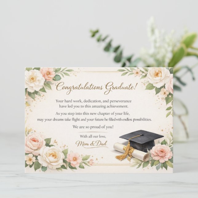 Floral Graduation Card Julkort (Stående Fram)