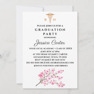 Floral Graduation Nurse Typography Cherry Blossom Inbjudningar