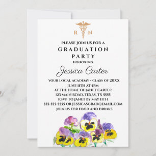 Floral Graduation Nurse Typography Pansies Inbjudningar