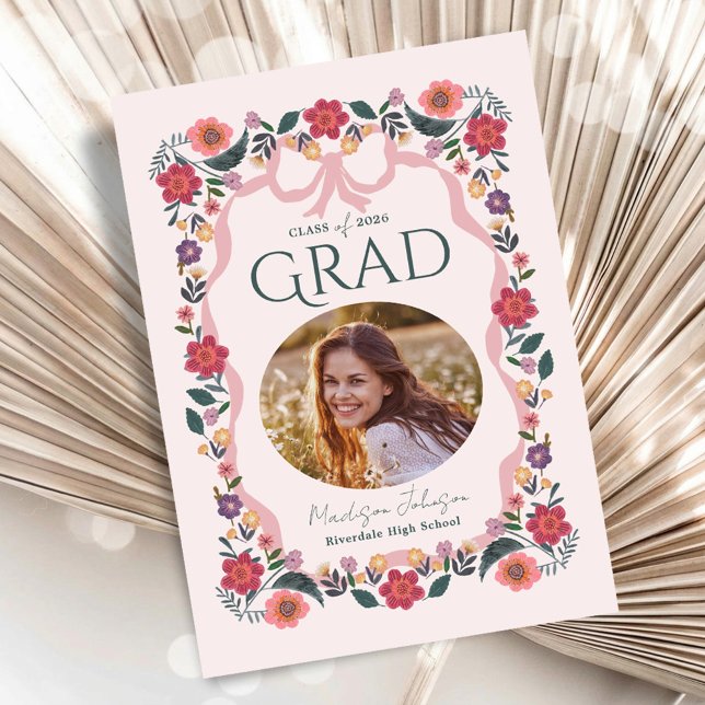 Floral Graduation Photo Elegant Grad Inbjudningar (Floral Graduation Photo Elegant Grad Invitation)