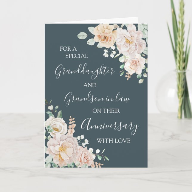 Floral Granddaughter and Husband Anniversary Card Tack Kort (Framsida)