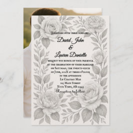 Floral Graphite Photo Wedding Invitation Inbjudningar