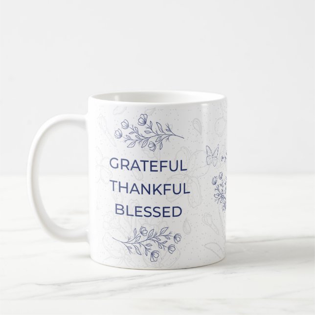Floral Grateful Thankful Blessed Motif Kaffemugg (Vänster)