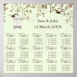 floral green bird cage, love birds  Seating Chart Poster