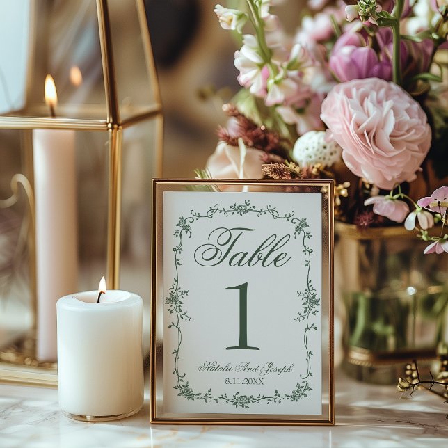 Floral Green Botanical Wedding Table Number Inbjudningar (Skapare uppladdad)