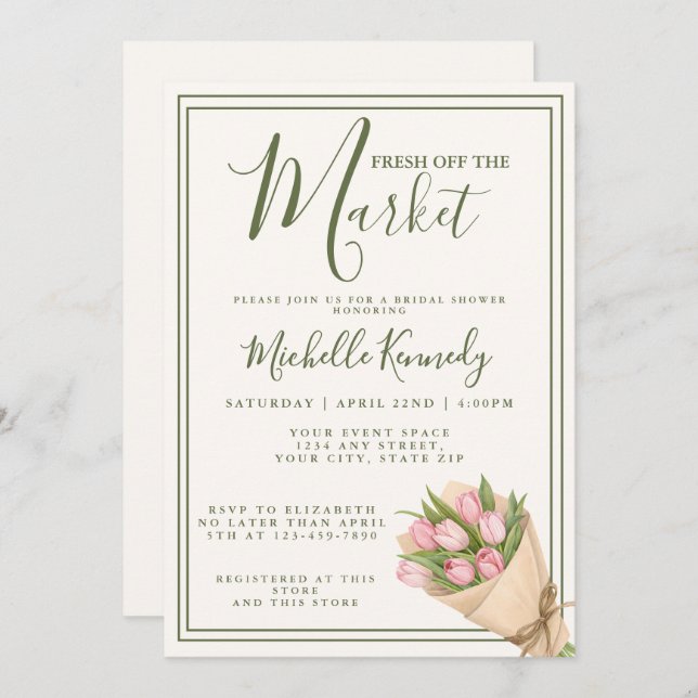 Floral Green Fresh Off The Market Bridal Shower  Inbjudningar (Fram/baksida)
