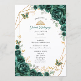 Floral Green Gold Quinceanera Order of Events Program