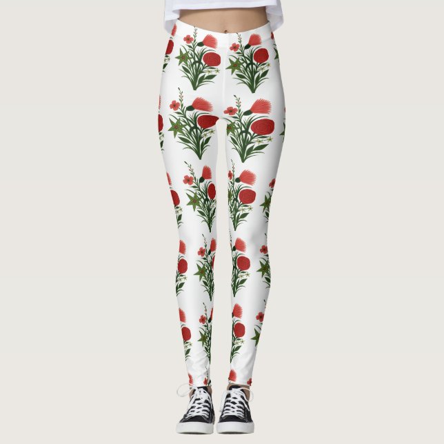 Floral Green Leaf  Leggings (Framsida)