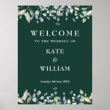 Floral Greenery Emerald Wedding Welcome Sign