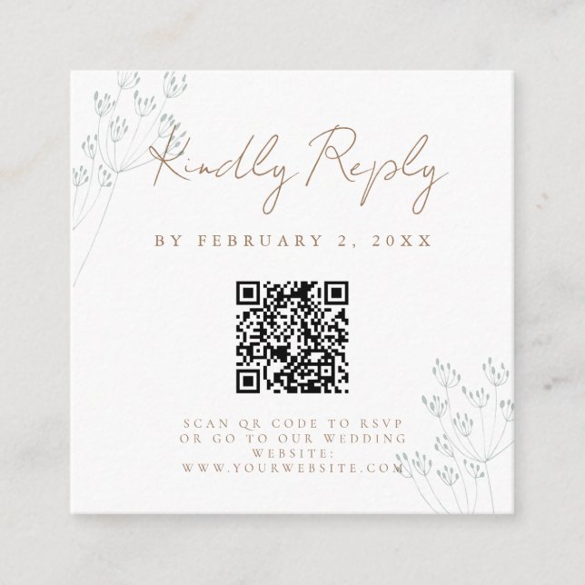 Floral Greenery Wedding Scan Code RSVP Tilläggskort (Framsida)