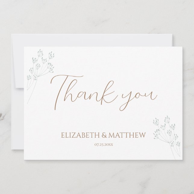 Floral Greenery Wedding Thank You Card Tack Kort (Framsida)