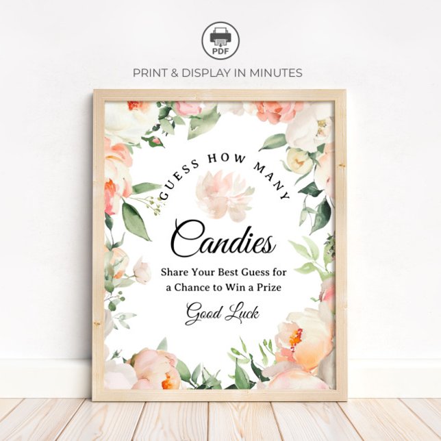 Floral Guess How Many Candies Game Sign Poster (Skapare uppladdad)