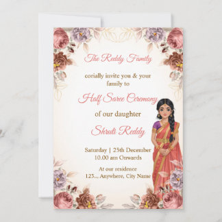 Floral Half Saree Ceremony Invitation Inbjudningar