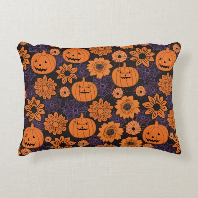 Floral Halloween Prydnadskudde (Framsidan)