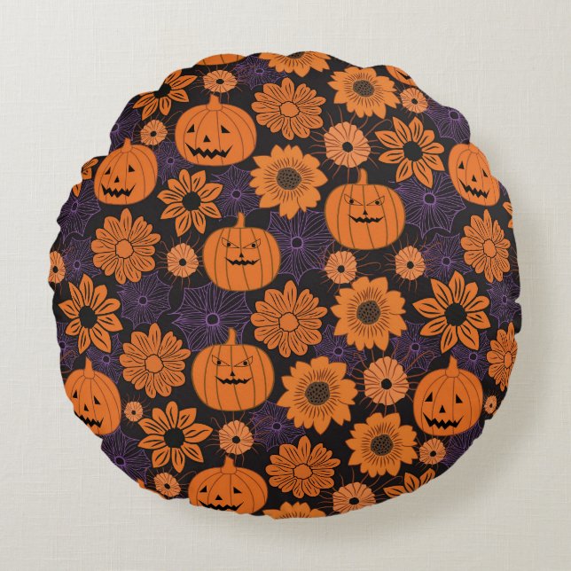 Floral Halloween Rund Kudde (Framsidan)