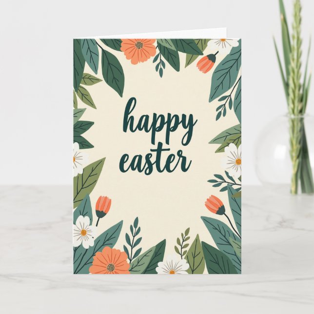 Floral Happy Easter Wishes Card Kort (Framsida)