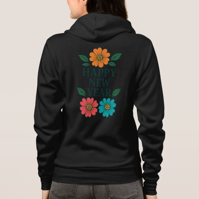 Floral Happy New Year Graphic Zip-Up Hoodie T Shirt (Baksida)