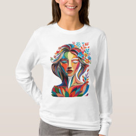 Floral Harmony in Layered Paper-Cut Portrait T Shirt