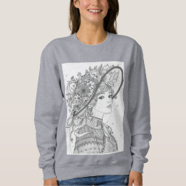 Floral Hat Lady Ink Illustration T Shirt