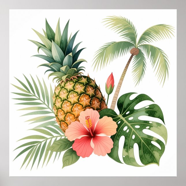 Floral Hawaii Pineapple & Hibiscus Summer Name Poster (Framsidan)