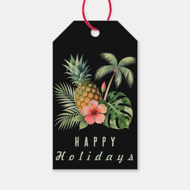 Floral Hawaii Pineapple & Hibiscus Summer Name Presentetikett (Framsidan)
