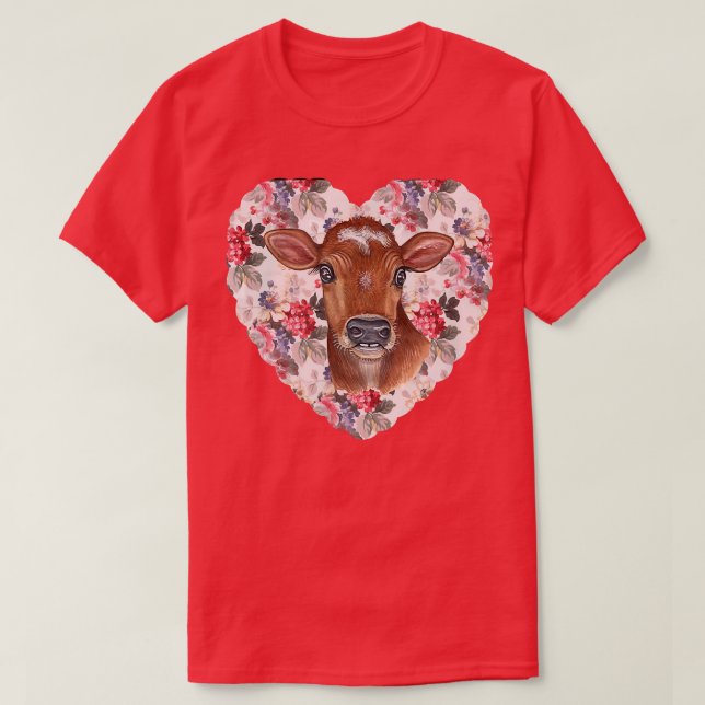 Floral Heart and Cow Coquette Design  T Shirt (Design framsida)