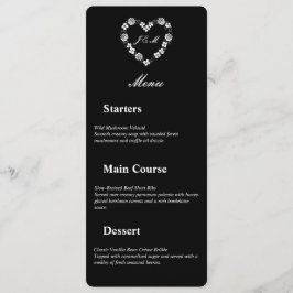 Floral Heart Black And White Wedding Menu Meny