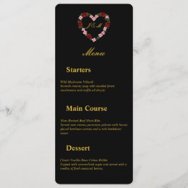 Floral Heart Black Wedding Menu Meny