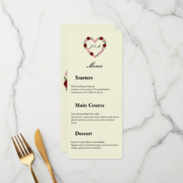 Floral Heart Cream Wedding Menu Meny