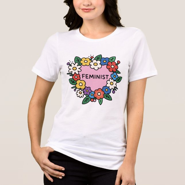 Floral Heart Feminist Tri-Blend Shirt T (Framsida)