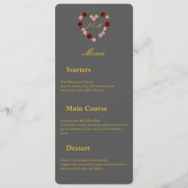 Floral Heart Grey Wedding Menu Meny