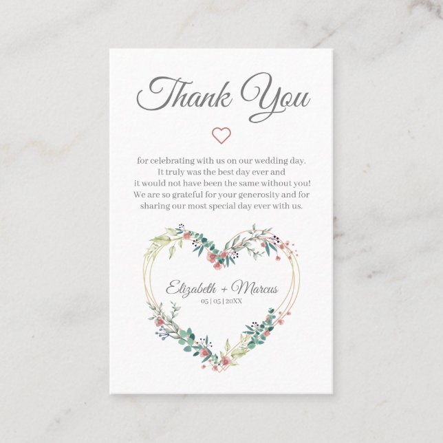 Floral Heart in Pink with Thanks Visitkort (Framsida)