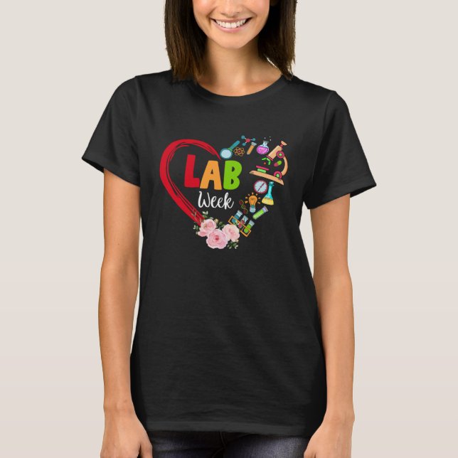Floral Heart Lab Week 2023 Medical Laboratory Tech T Shirt (Framsida)