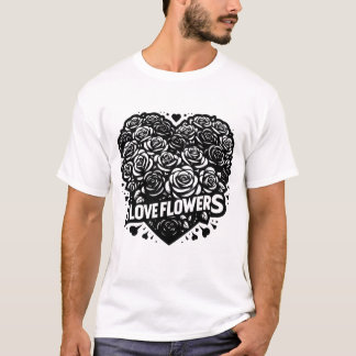 Floral Heart Outline Design T Shirt