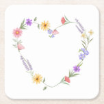 Floral Heart Paper Coaster Underlägg Papper Kvadrat<br><div class="desc">Romantic coasters designed for beautifully designed tables. Perfect for garden parties,  bridal showers,  baby showers,  and spring celebrations.</div>