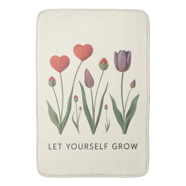 Floral Heart Tulips Let Yourself Grow Quote Badrumsmatta (Framsidan (Vertikal))