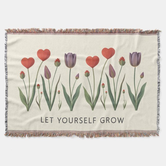 Floral Heart Tulips Let Yourself Grow Quote Filt (Framsidan)