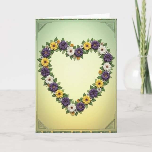 Floral Heart Wreath Card Kort (Framsida)
