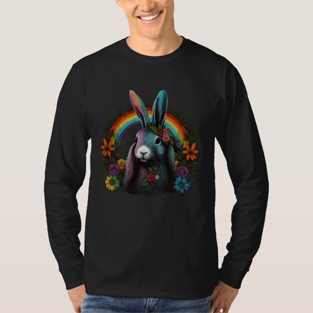 Floral Hippie Groovy Retro Easter Bunny Spring Flo T Shirt (Framsida)
