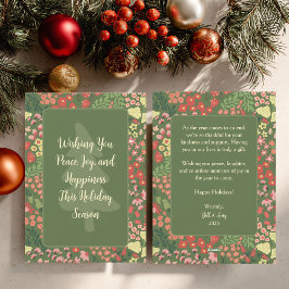 Floral Holiday Card - Custom Message, Name & Date Julkort