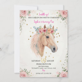 Floral Horse Kids Birthday Invite Template Inbjudningar