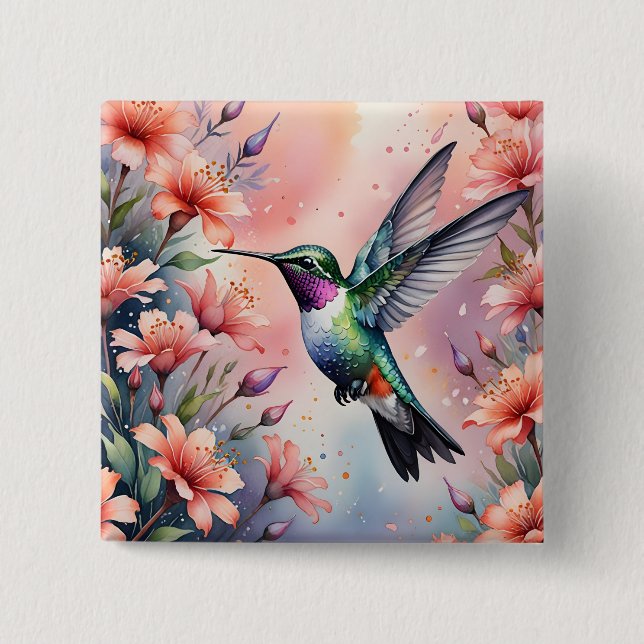 floral hummingbird button knapp (Framsida)