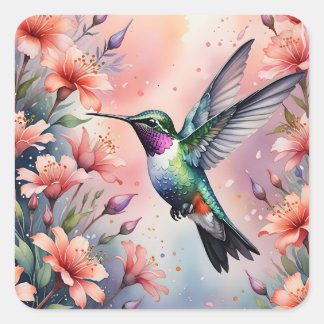 floral hummingbird stickers fyrkantigt klistermärke