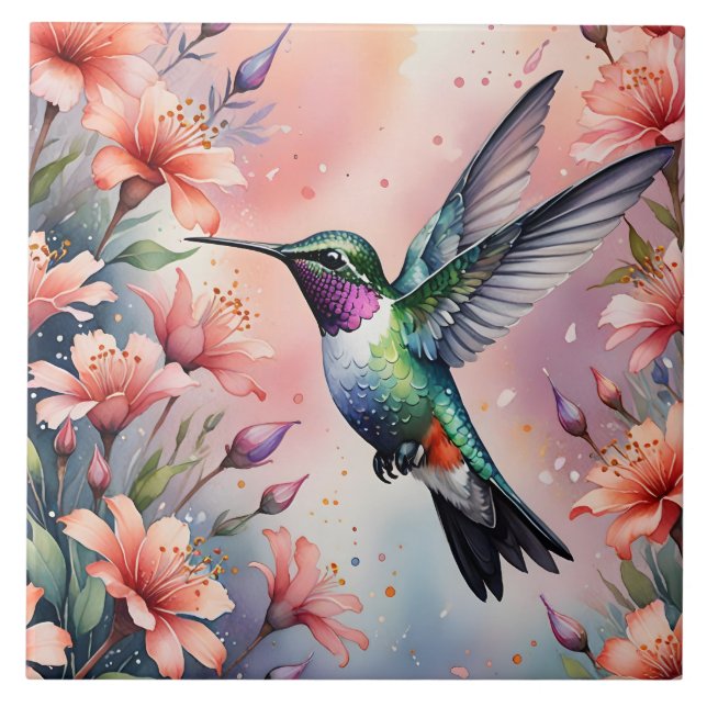 floral hummingbird tile kakelplatta (Framsidan)