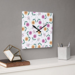 Floral Illustration Fyrkantig Klocka